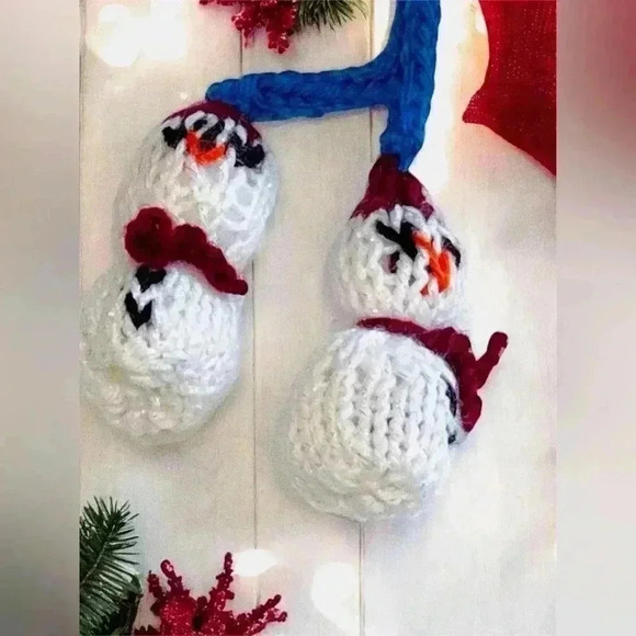 VTG Knit Christmas Stocking Snowman Blue Green Snowman Tassels Crochet Yarn - Picture 8 of 9